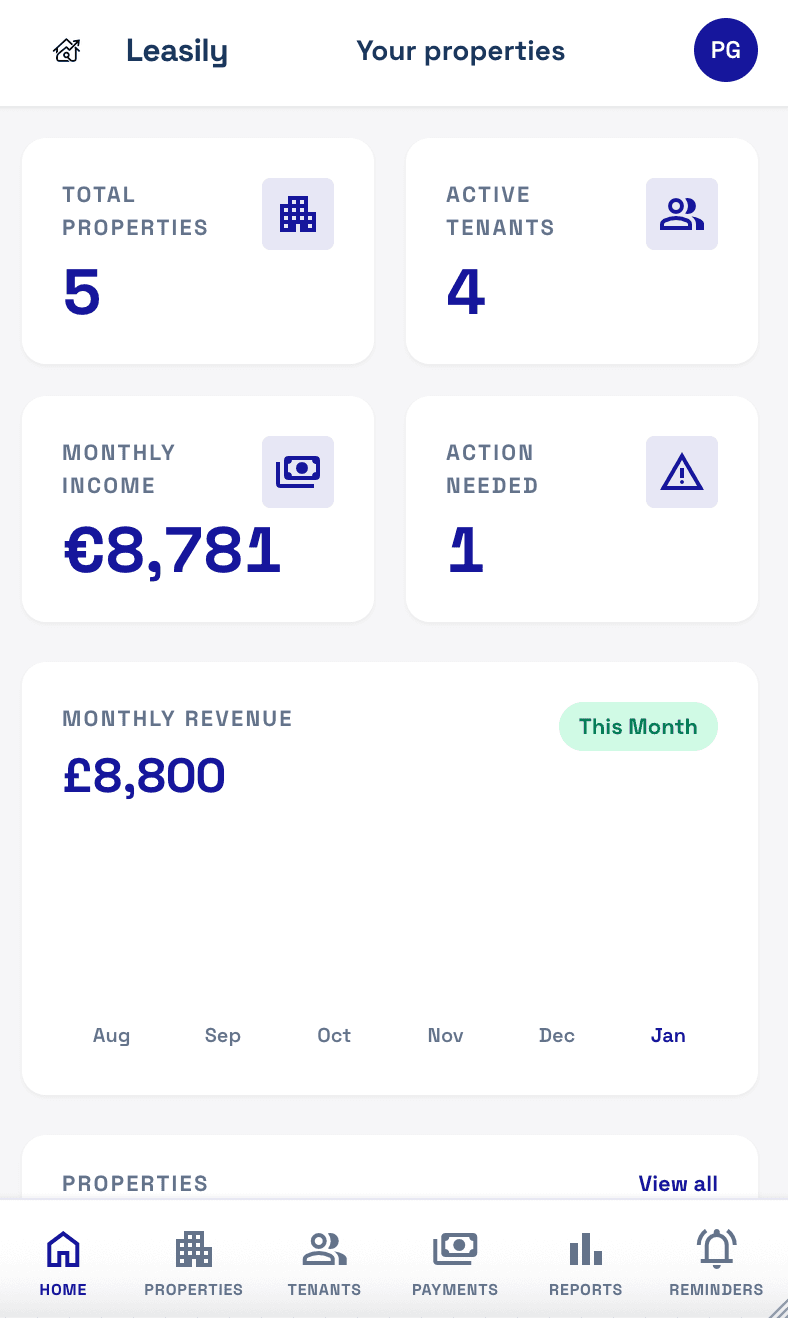 Leasily mobile dashboard